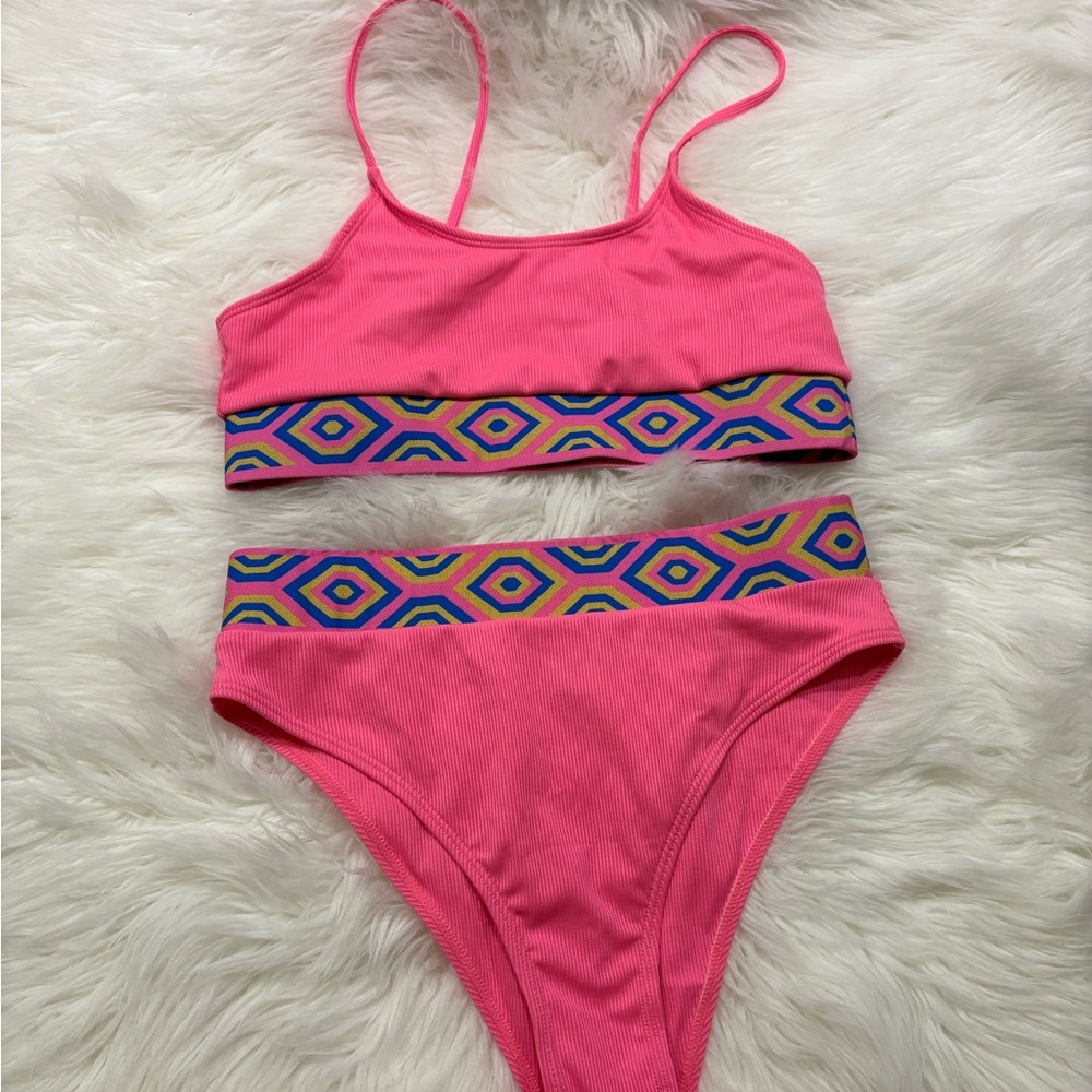 Pink Bikini Set with Geometric Band